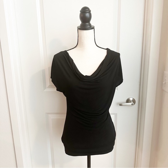 My Michelle Tops - My Michelle Black Short Sleeve Blouse With Swoop Neck